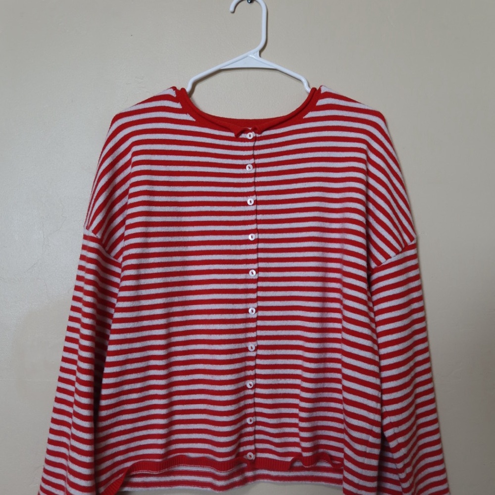 Striped Red and White Women's Cardigan
